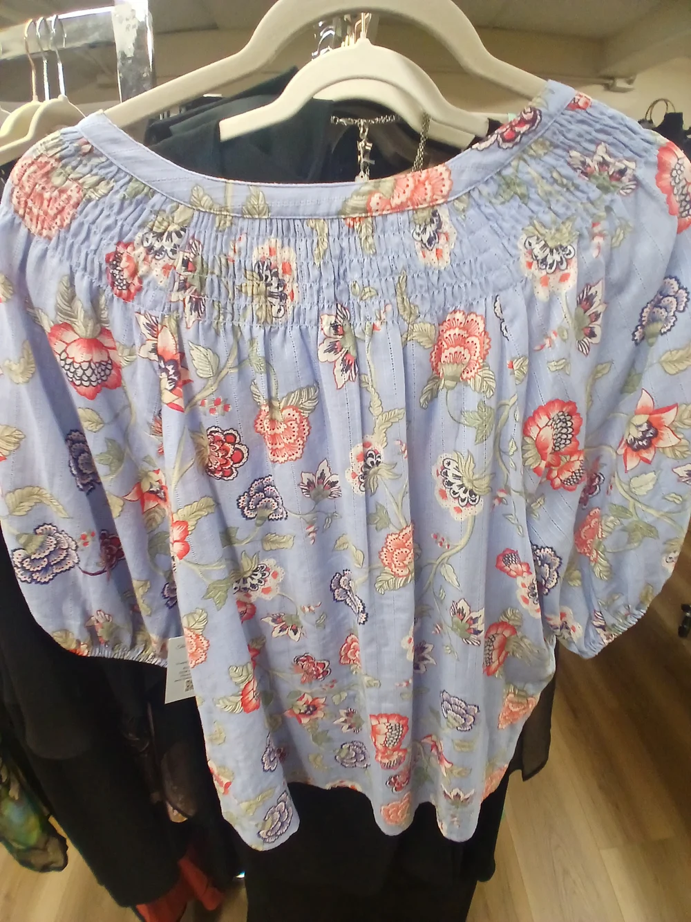 LOFT Pastel Blue Floral Smocked Blouse